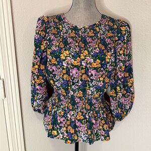 Pleione Multicolor Floral Smocked Blouse | M